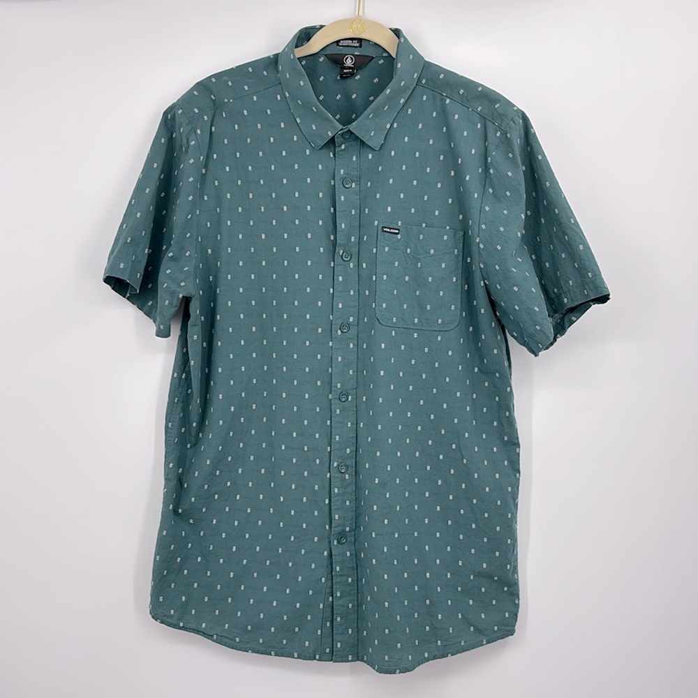 Volcom Men's Teal Patterned Casual Shirt